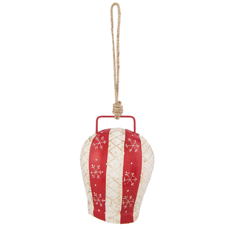 Červeno-bílý kovový zdobený kravský zvonek - 16*12*8 cm
