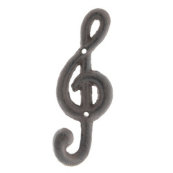 Nástěnný hnědý litinový háček - houslový klíč - 6*5*17 cm