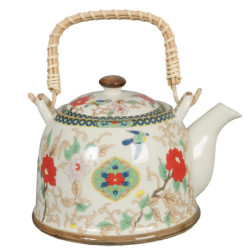 Porcelánová konvička se sítkem a květy - Ø 14*14 cm / 0,7L