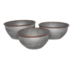 Set 3 zinkových květináčů s hnědým okrajem – Ø 43*19/Ø 40*18/Ø 35*17 cm