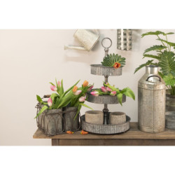 Plechový úložný box s dřevěným víkem - Ø 14*26 cm