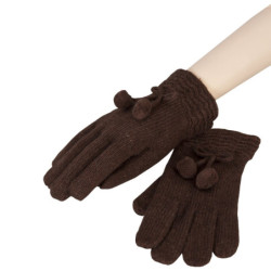 Hnědé rukavice s bambulkami - 8*22 cm