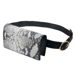 Bílo černá kabelka s imitací hadí kůže do pasu, černá kulatá kalebka přes rameno - 18*10*5 cm /  13 cm