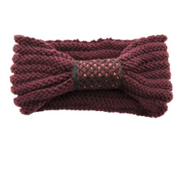 Vínová pletená čelenka do vlasů s flitry - 20*10 cm