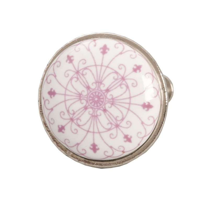 Kulatá keramická knopka s růžovými ornamenty – Ø 3 cm