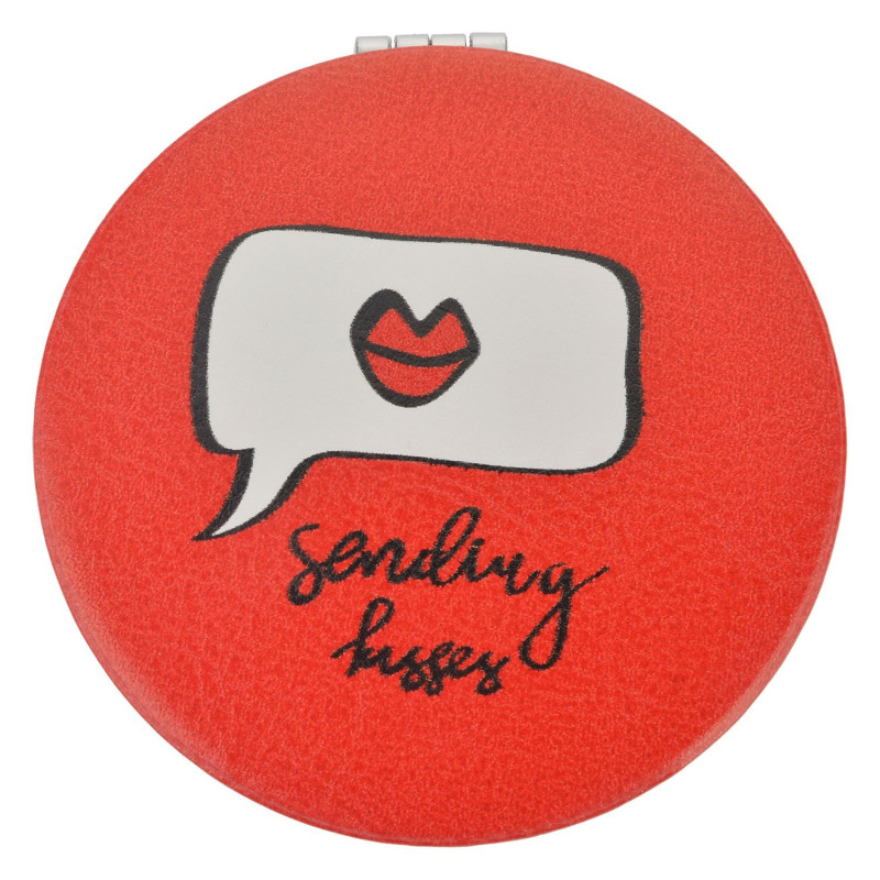 Červené kulaté zrcátko Sending kisses - Ø 7 cm