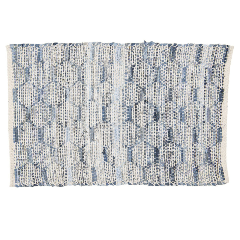 Modrobílý bavlněný koberec s ornamenty a střapci - 60*90 cm