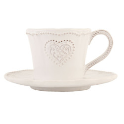 Keramický šálek s podšálkem se srdíčkem Heart - 12*9*7 cm / Ø 15*2 cm / 220 ml
