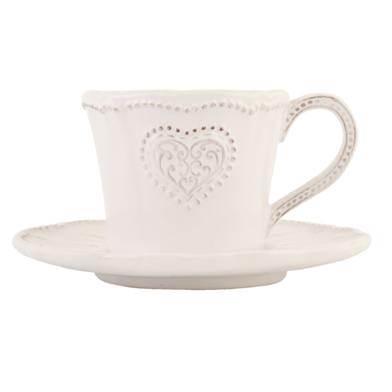 Keramický šálek s podšálkem se srdíčkem Heart - 12*9*7 cm / Ø 15*2 cm / 220 ml