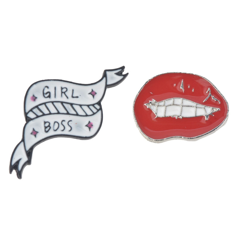 Sada 2ks dekorační brož na oděv Girl Boss - 2*3cm