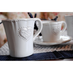 Keramický šálek s podšálkem se srdíčkem Heart - 12*9*7 cm / Ø 15*2 cm / 220 ml