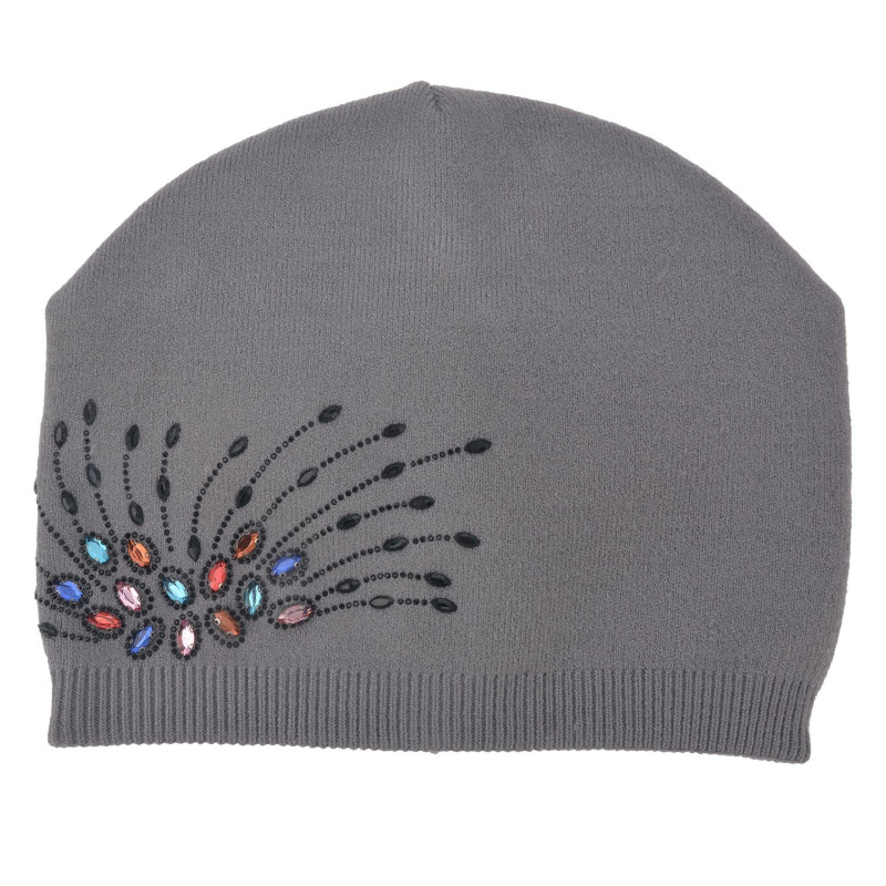 Dámská šedá čepice s kamínky