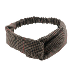 Hnědá kostkovaná čelenka do vlasů - 26*6 cm