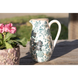 Dekorační keramický antik džbán se zelenými květy Tien French - 16*12*22 cm/1300ml