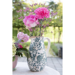 Dekorační keramický antik džbán se zelenými květy Tien French - 16*12*22 cm/1300ml