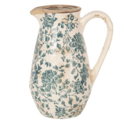 Dekorační keramický antik džbán se zelenými květy Tien French - 16*12*22 cm/1300ml