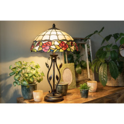 Stolní lampa Tiffany s růžemi Rosalin - Ø 35*61 cm 2x E27/60W