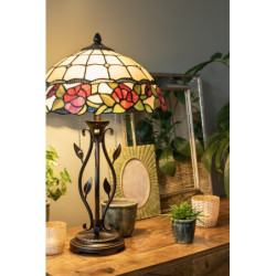 Stolní lampa Tiffany s růžemi Rosalin - Ø 35*61 cm 2x E27/60W