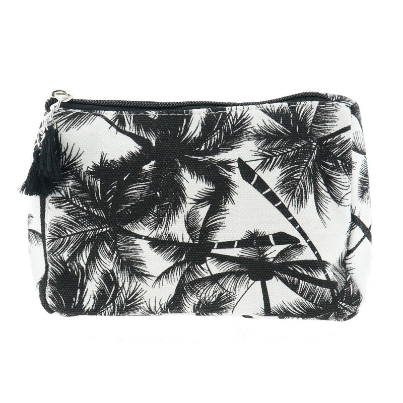 Černo-bílá bavlněná toaletní taška s palmami - 18*13*6 cm