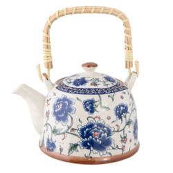 Porcelánová konvička s modrými květy a se sítkem - Ø 14*14 cm / 0,7L