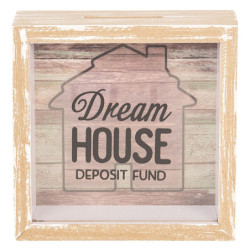 Dřevěná pokladnička Dream House - 15*5*15 cm