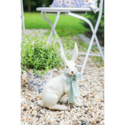 Dekorace béžový mintový sedící králík s mašlí Rabbit Bow - 20*11*28 cm