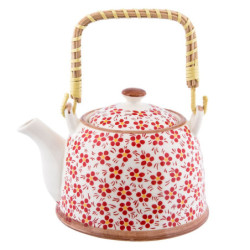Porcelánová konvička se sítkem červená kvítka - Ø 14*14 cm / 0,7L