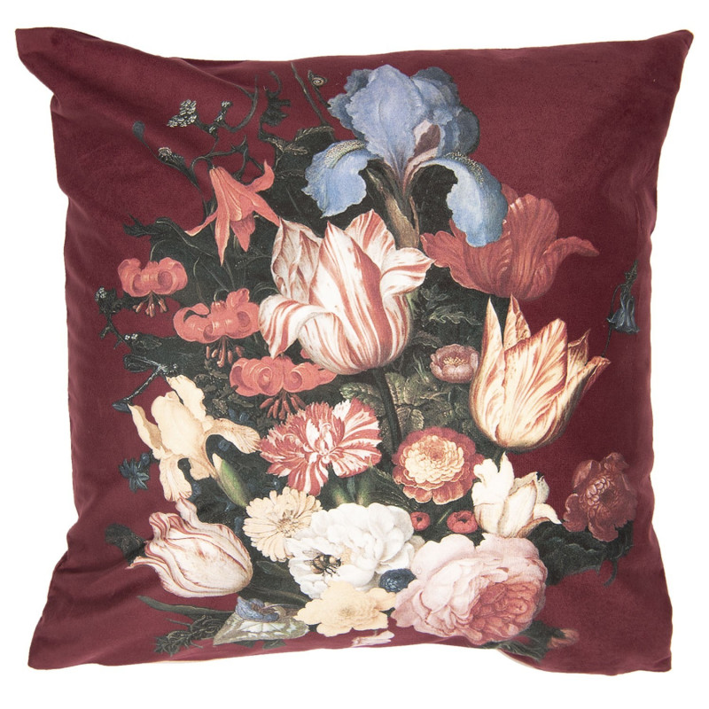 Vínový sametový povlak na polštář s květy I - 45*45 cm