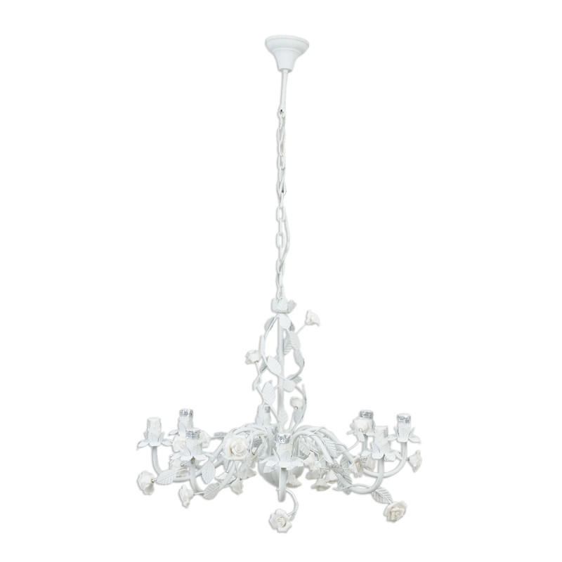 Vintage lustr s bílými růžičkami - Ø 75*50 cm 8x E14 / Max 60W