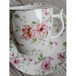 Bílý květovaný šálek s podšálkem Garden II - Ø 13*2 / Ø 7*7 cm / 0,16L