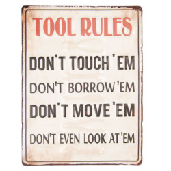Barevná kovová cedule TOOL RULES s úmyslným odřením a rzí- 30*40 cm