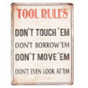 Barevná kovová cedule TOOL RULES s úmyslným odřením a rzí- 30*40 cm