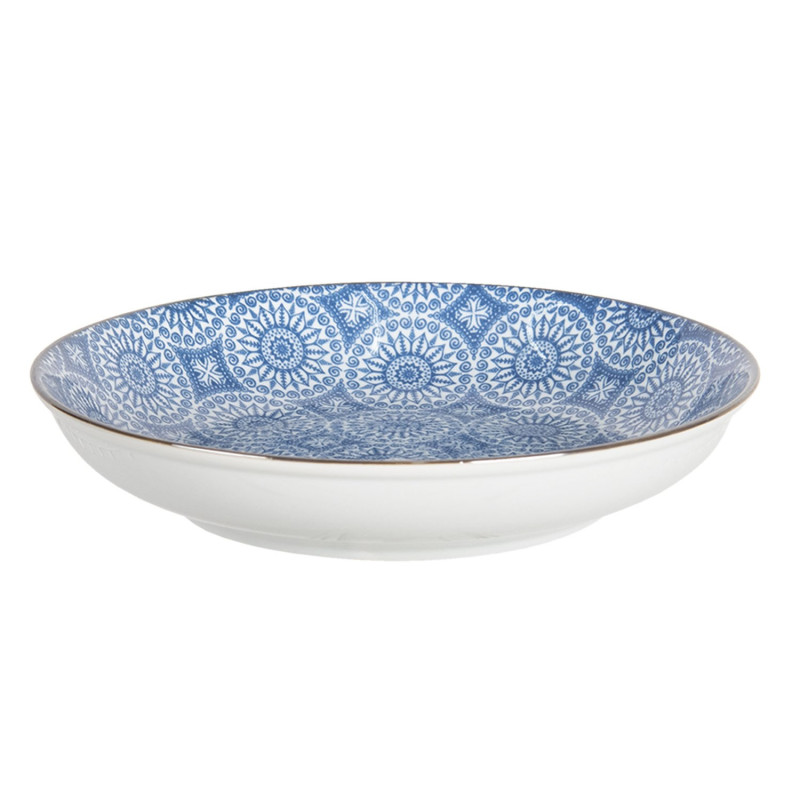 Hluboký talíř s modrým květinovým ornamentem BlueSnow - Ø 20*4 cm