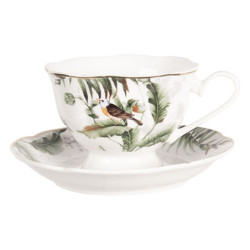 Porcelánový šálek s podšálkem Tropical birds - Ø 15*7 cm / 0,22L