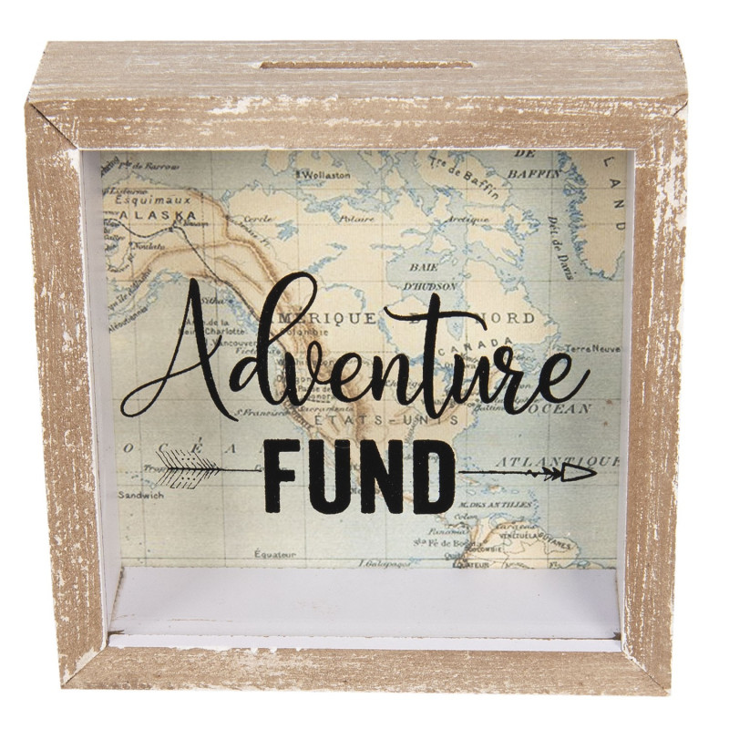 Dřevěná pokladnička s mapou Adventure - 15*5*15 cm
