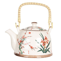 Porcelánová konvička na čaj s japonskými květy a sítkem - 18*14*12 cm / 0,8L
