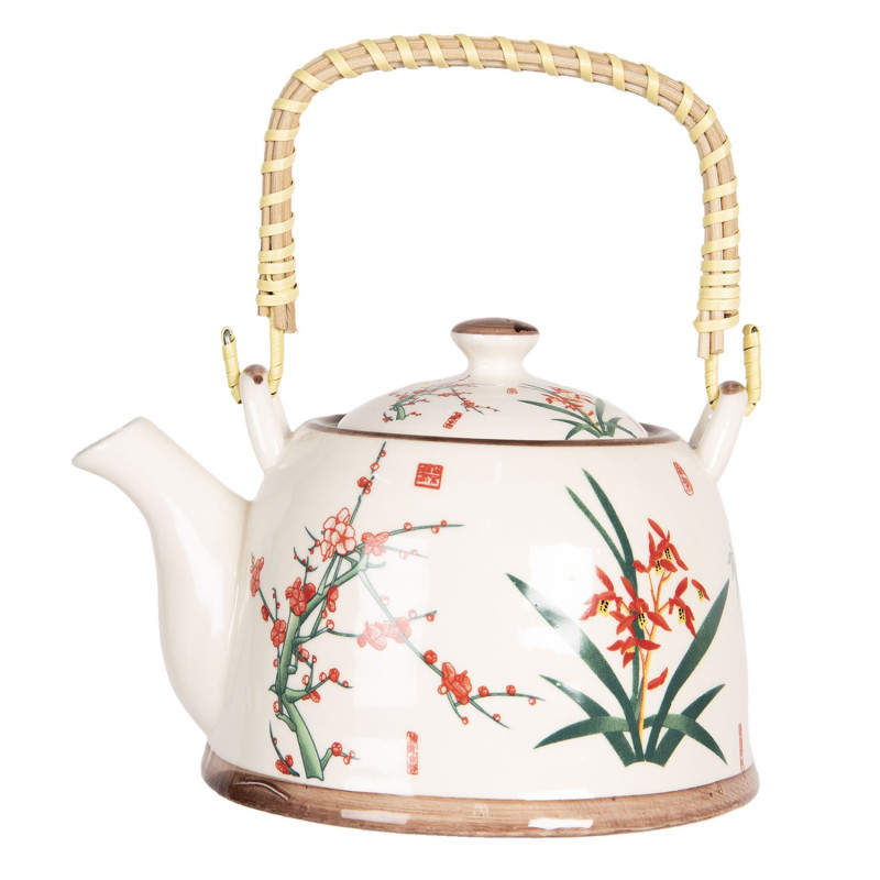 Porcelánová konvička na čaj s japonskými květy a sítkem - 18*14*12 cm / 0,8L