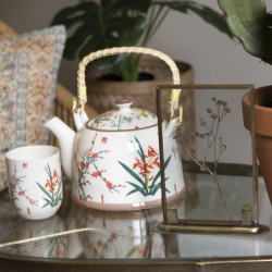 Porcelánová konvička na čaj s japonskými květy a sítkem - 18*14*12 cm / 0,8L