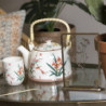 Porcelánová konvička na čaj s japonskými květy a sítkem - 18*14*12 cm / 0,8L