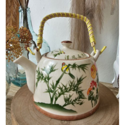 Porcelánová konvice na čaj s bambusem a květy - 18*14*12 cm / 0,8L