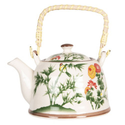 Porcelánová konvice na čaj s bambusem a květy - 18*14*12 cm / 0,8L
