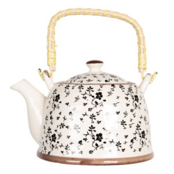 Konvička na čaj s černými kvítky - 18*14*12 cm / 0,8L