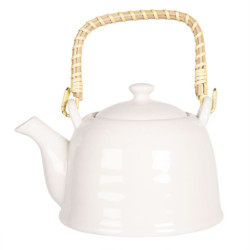 Bílá porcelánová konvička se sítkem na čaj - 18*14*12 cm / 0,8L