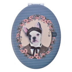 Šedo-modré příruční zrcátko s pejskem Doggy - 9*7 cm