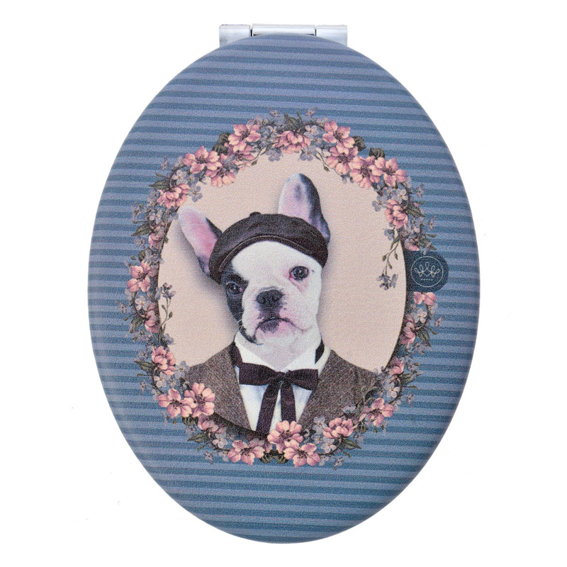 Šedo-modré příruční zrcátko s pejskem Doggy - 9*7 cm