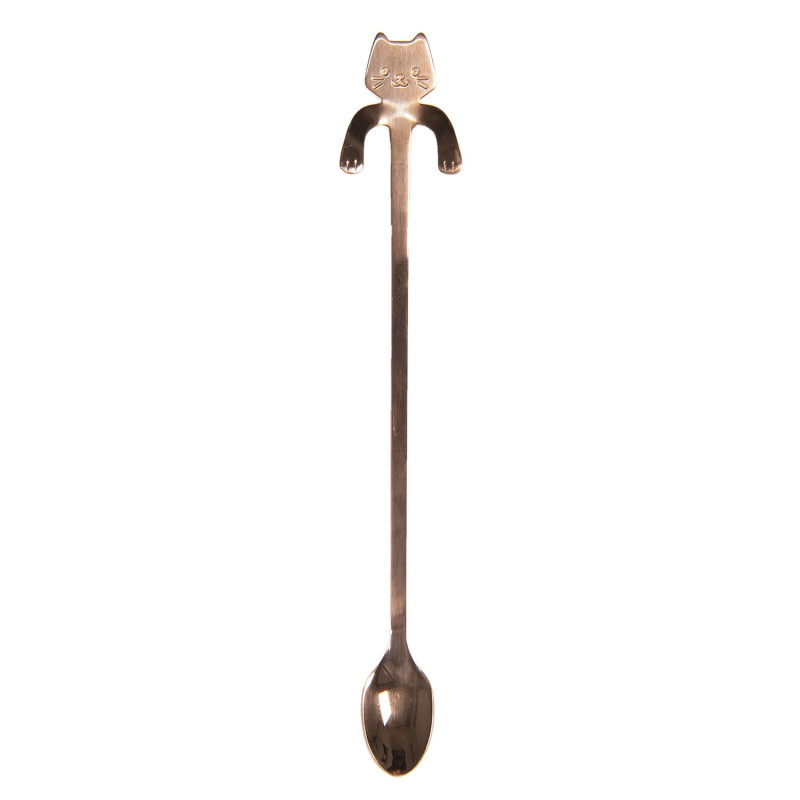Úzká dlouhá lžička s kočičkou - bronzová - 3*20 cm
