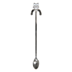 Úzká dlouhá lžička s kočičkou - stříbrná - 3*20 cm