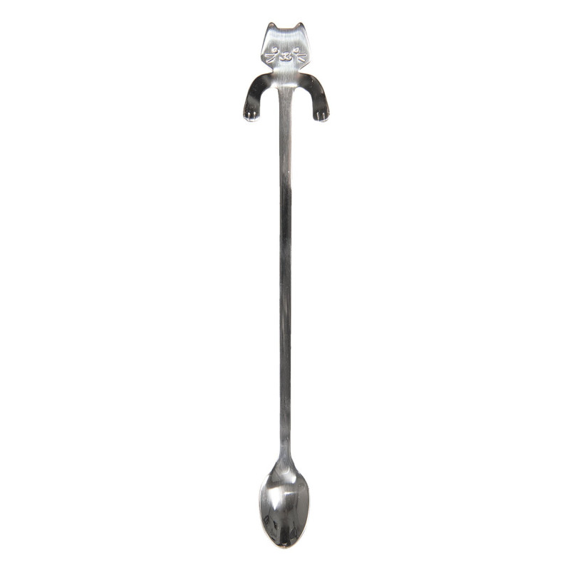 Úzká dlouhá lžička s kočičkou - stříbrná - 3*20 cm