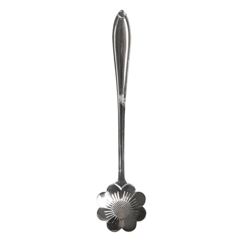 Stříbrná kovová dezertní lžička ve tvaru kytičky Floffy - 3*12 cm