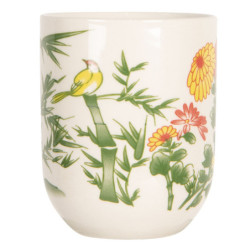 Porcelánový kalíšek na čaj s bambusem a květy- ∅ 6*8 cm / 0,1L